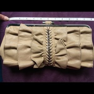 Bebe Tan Leather Ruffle Clutch